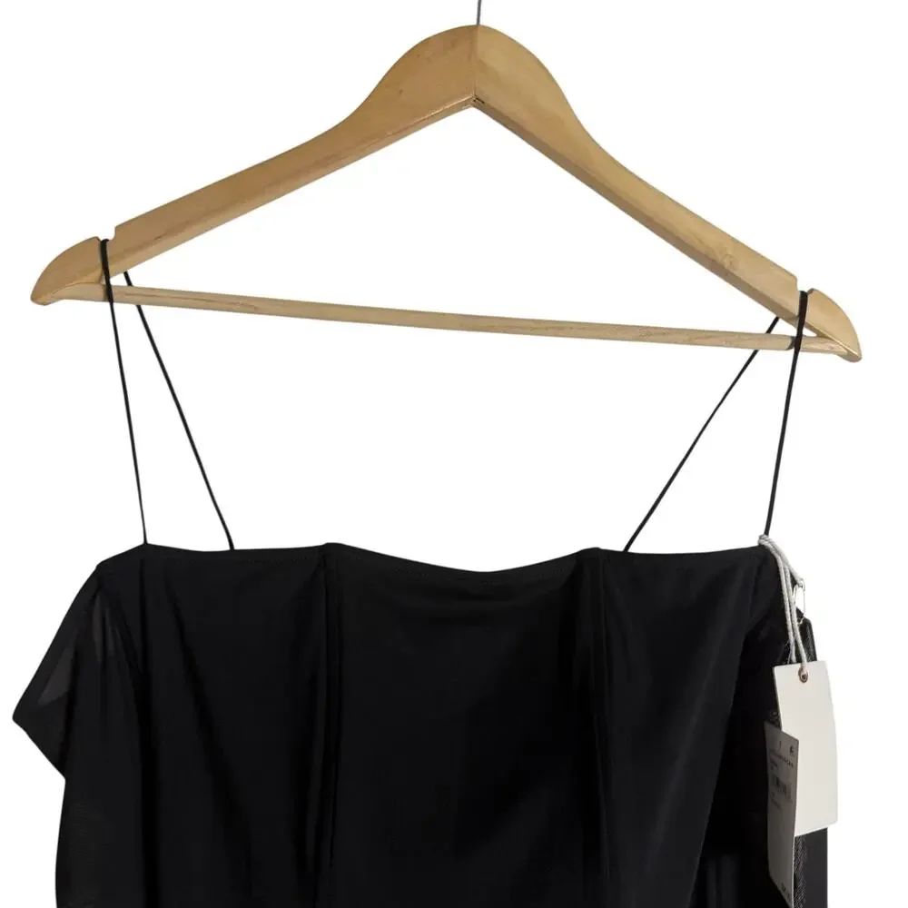 Good American Mesh Mix Corset Thong Straight Neck Black Bodysuit Plus Size 4XL